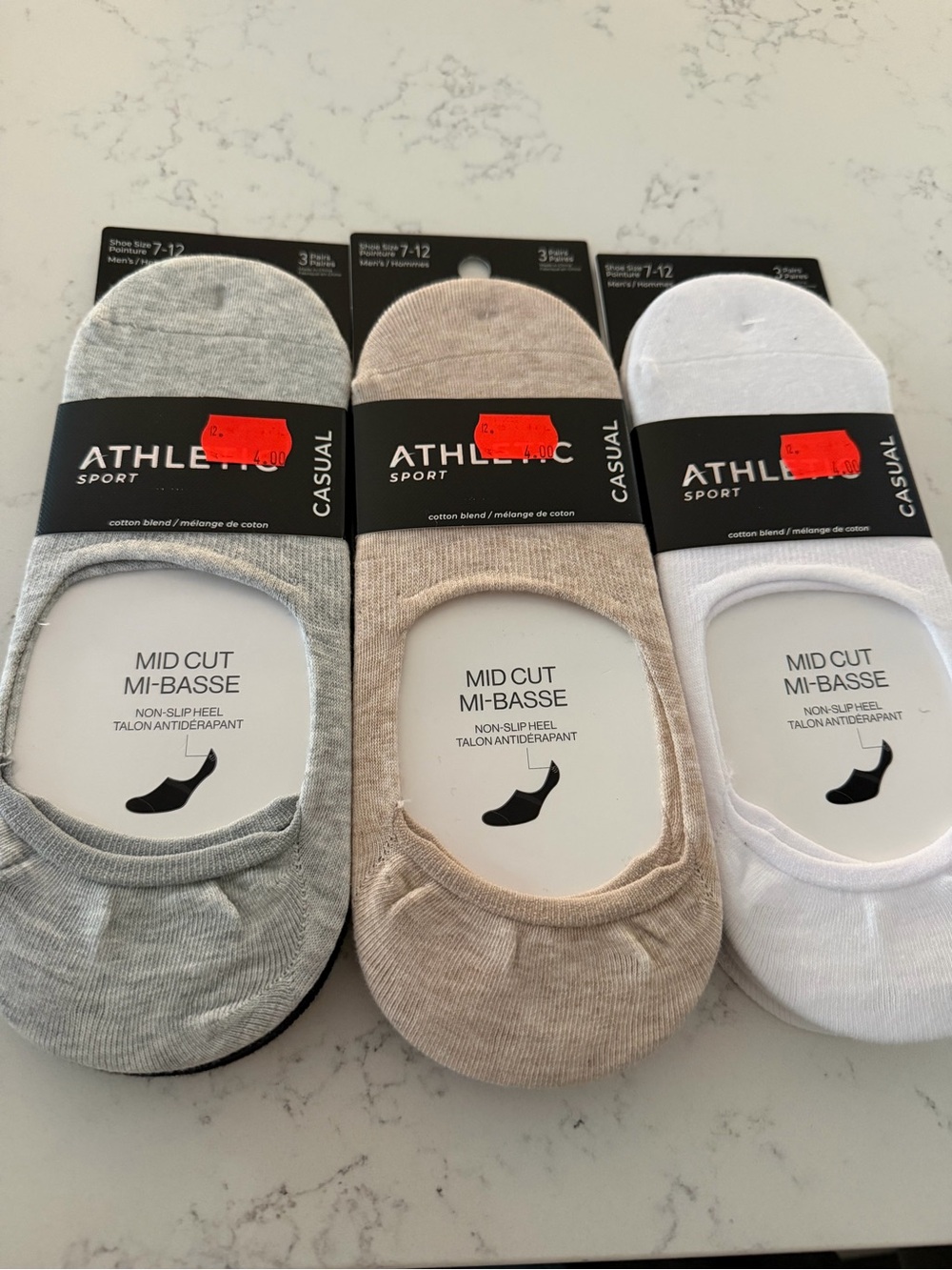 NWT Men’s Mid Cut No-Show Socks - Gray, Beige, White and Black (3 Pack) x 3